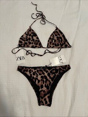 Zara Leopard Print Triangle Bikini - Brown & Black